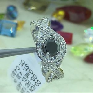 Genuine black diamond ring with cz in 925 Silver